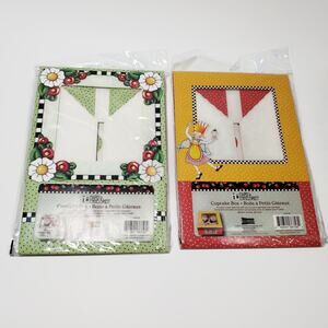 Mary Engelbreit Cupcake Box Holds 4 Cupcakes Flowers Polka Dots Lot Of 2 New